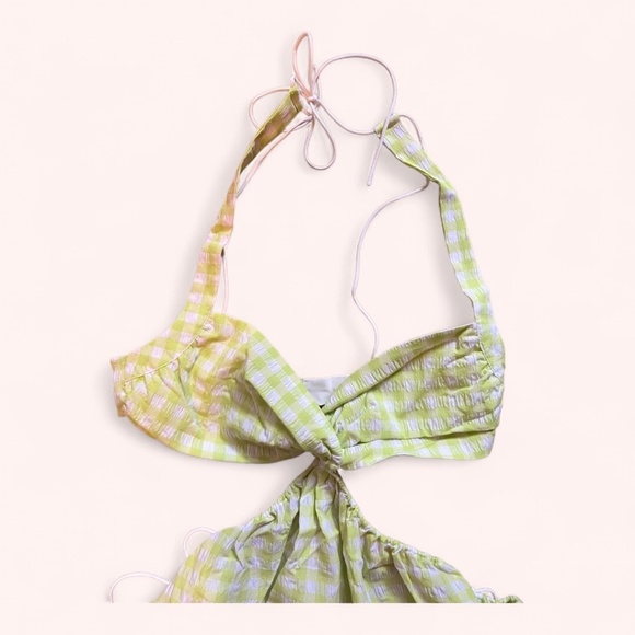 For Love & Lemons Green Gingham Halter Cut Out Maureen Midi Dress NWY Size L - Picture 5 of 10